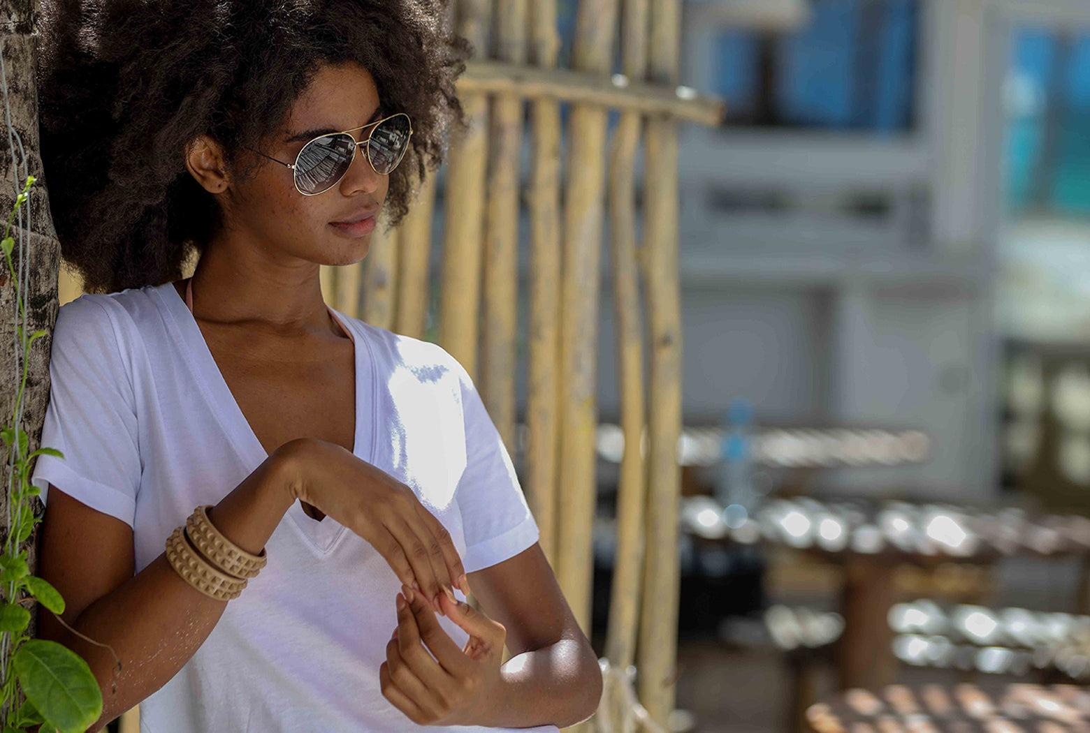 Carmensol Black Sunglasses, White Aviator Beach Sunglasses