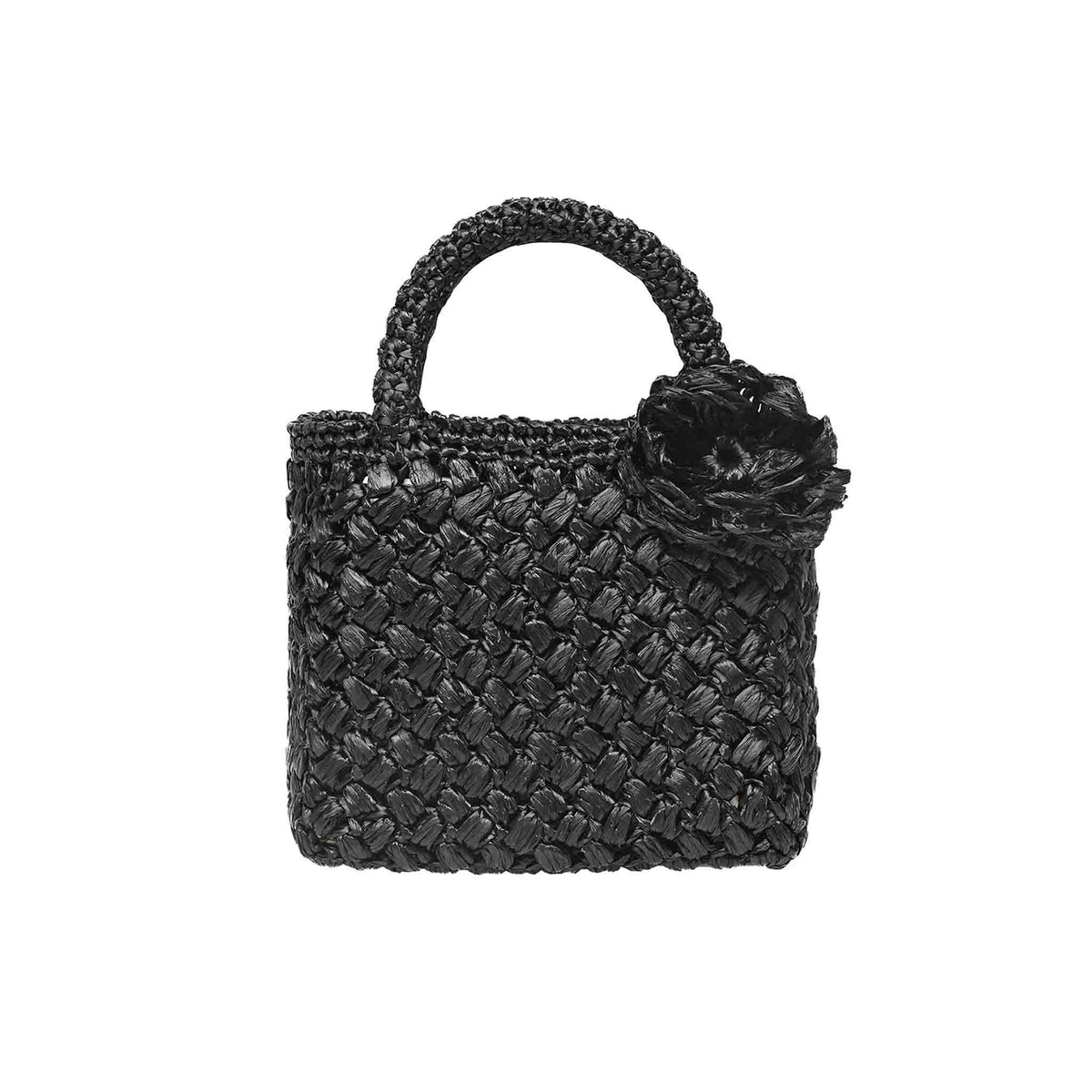 Mini Carmen Sol black raffia small tote bag adds a touch of chic to your shopping and vacation ensemble made in Italy.