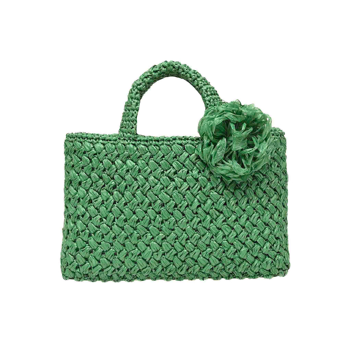 Green Positano Raffia Small Bag hand-woven raffia small bag from Carmen Sol, the ideal companion for your beach and shopping adventures.