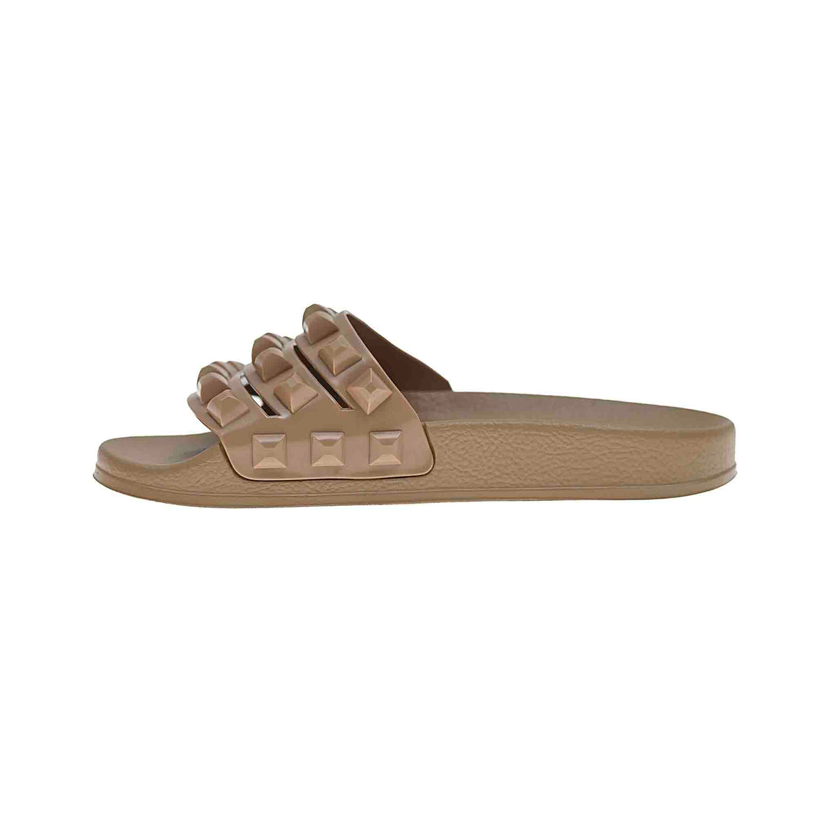 Nude platform slide sandals from carmen sol, eco chic vegan 100% recyclable perfect for beach lovers.