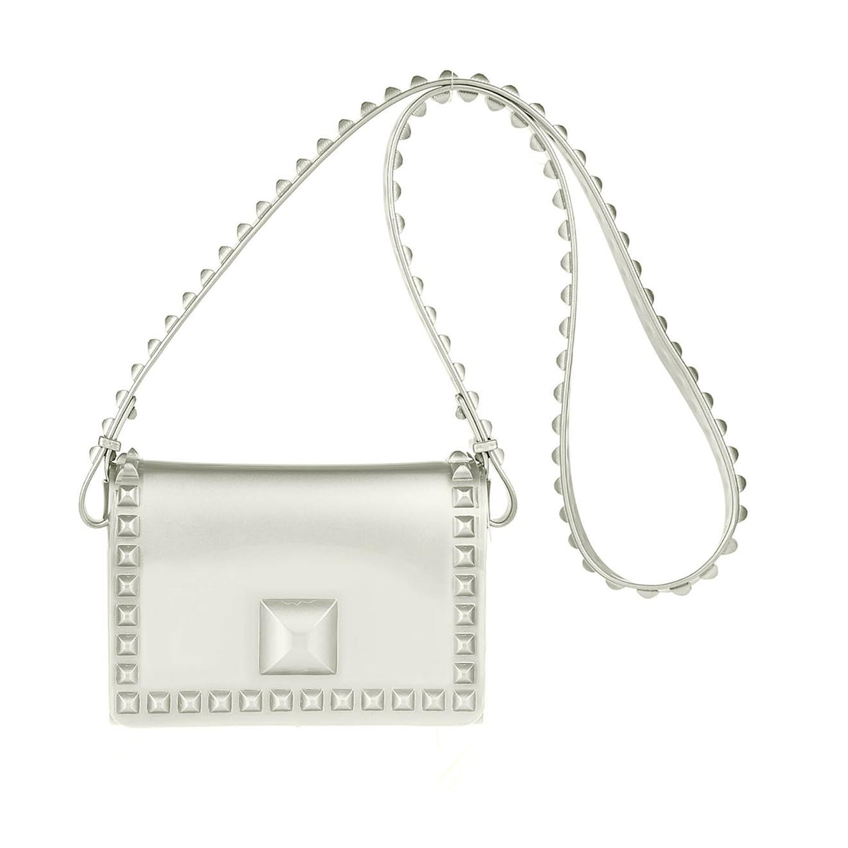 Silver mini crossbody bag, jelly metallic mini shoulder bag for women from Carmen Sol.