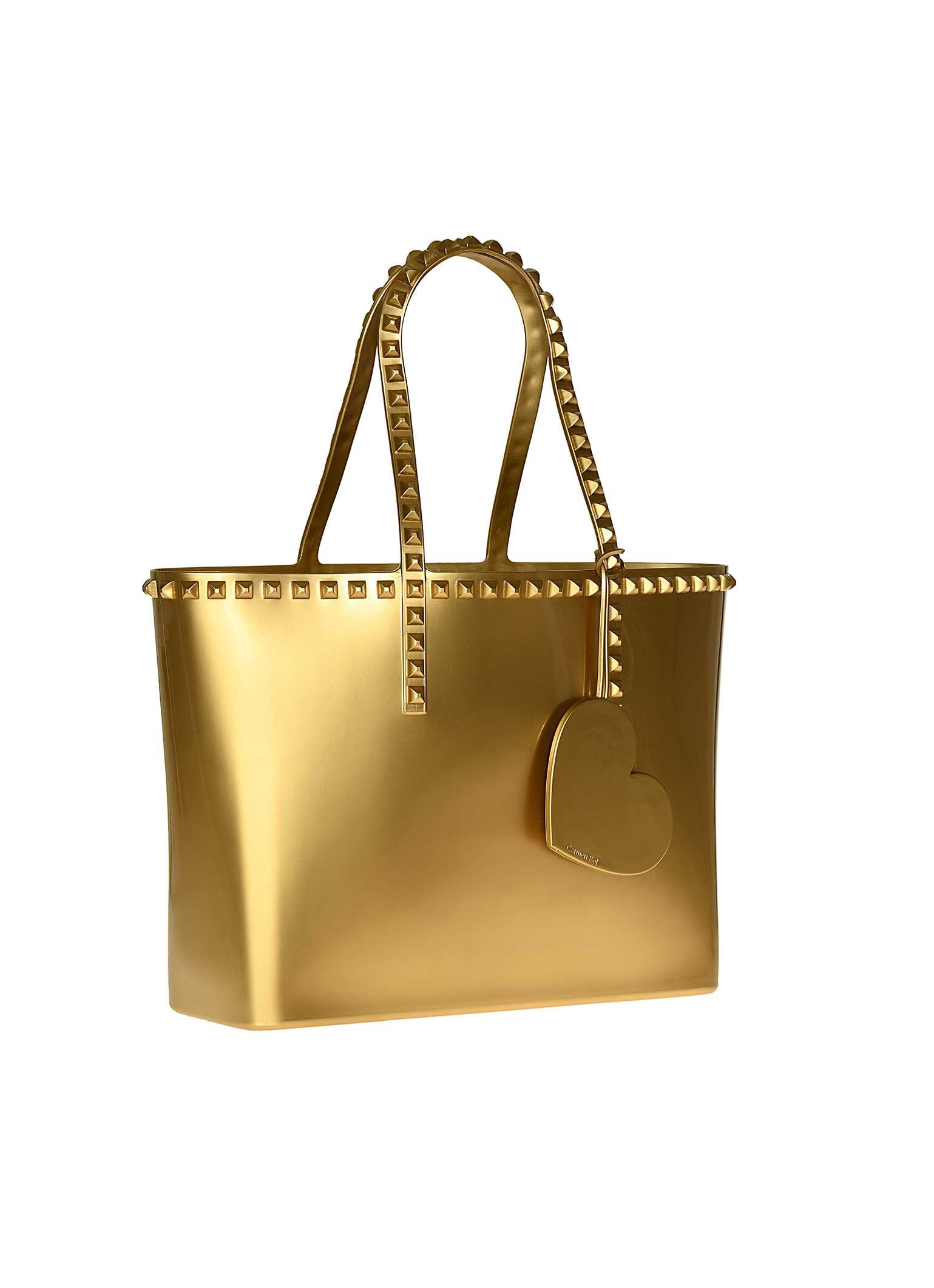 Sustainable Cuore heart shaped jelly tote bag charmS from Carmen Sol in color gold