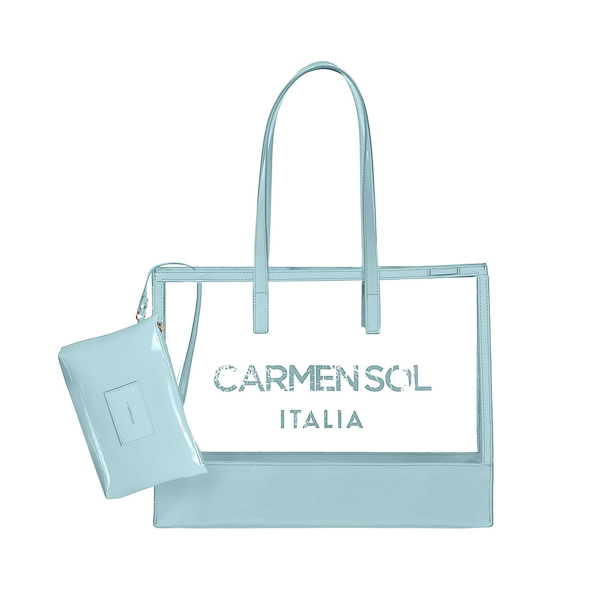 Carmen Sol Taormina clear jelly bags with detachable purse in color baby blue