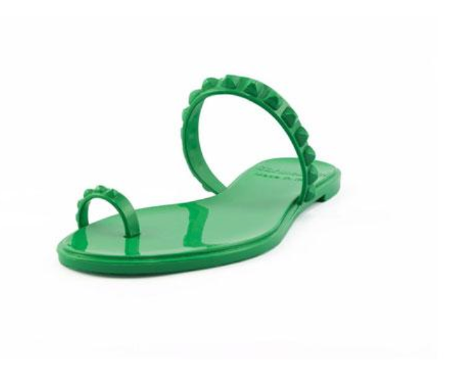 Carmen Sol studded green jelly slide sandals, platform flip flop on sale
