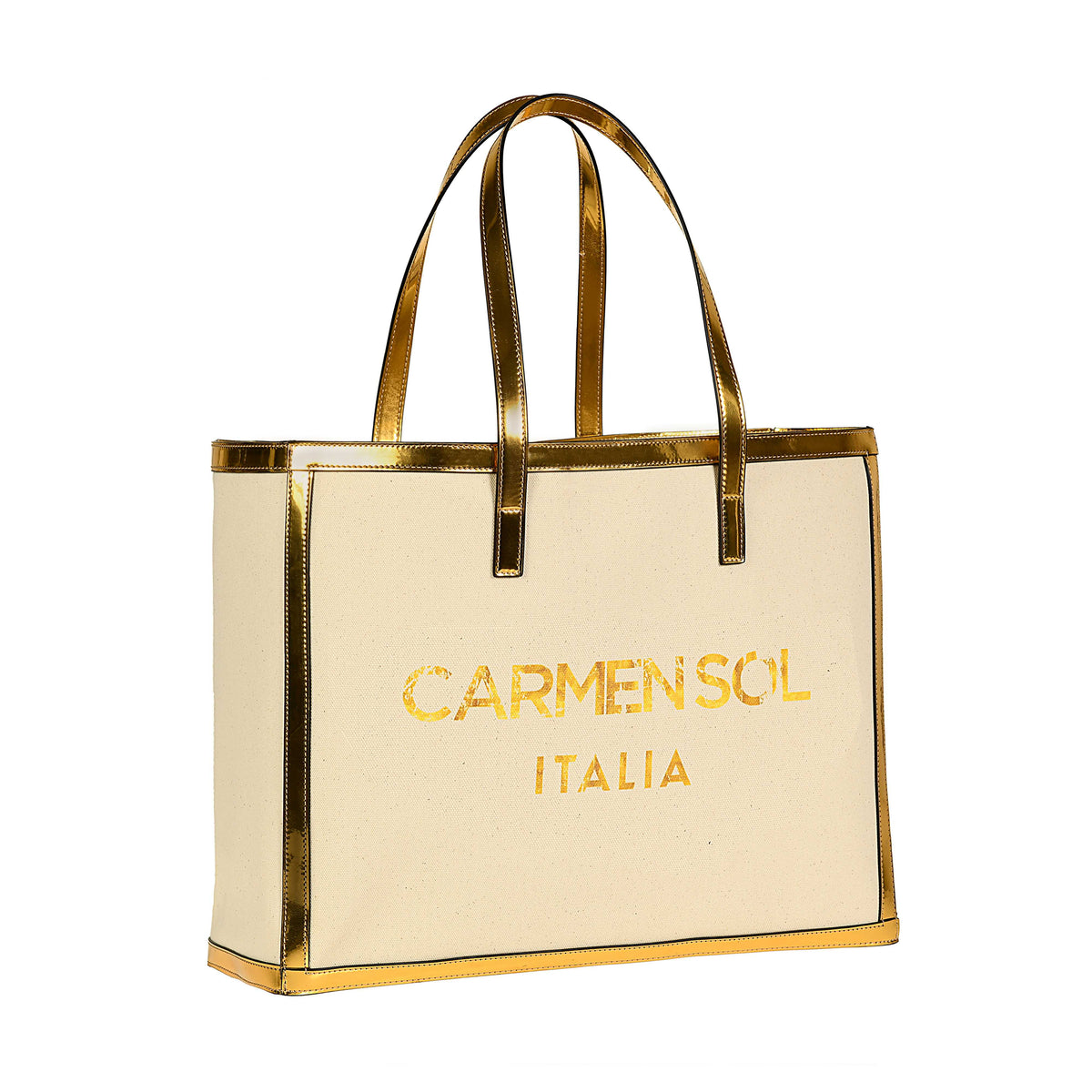 Sustainable Carmen Sol large womens tote bags in color gold