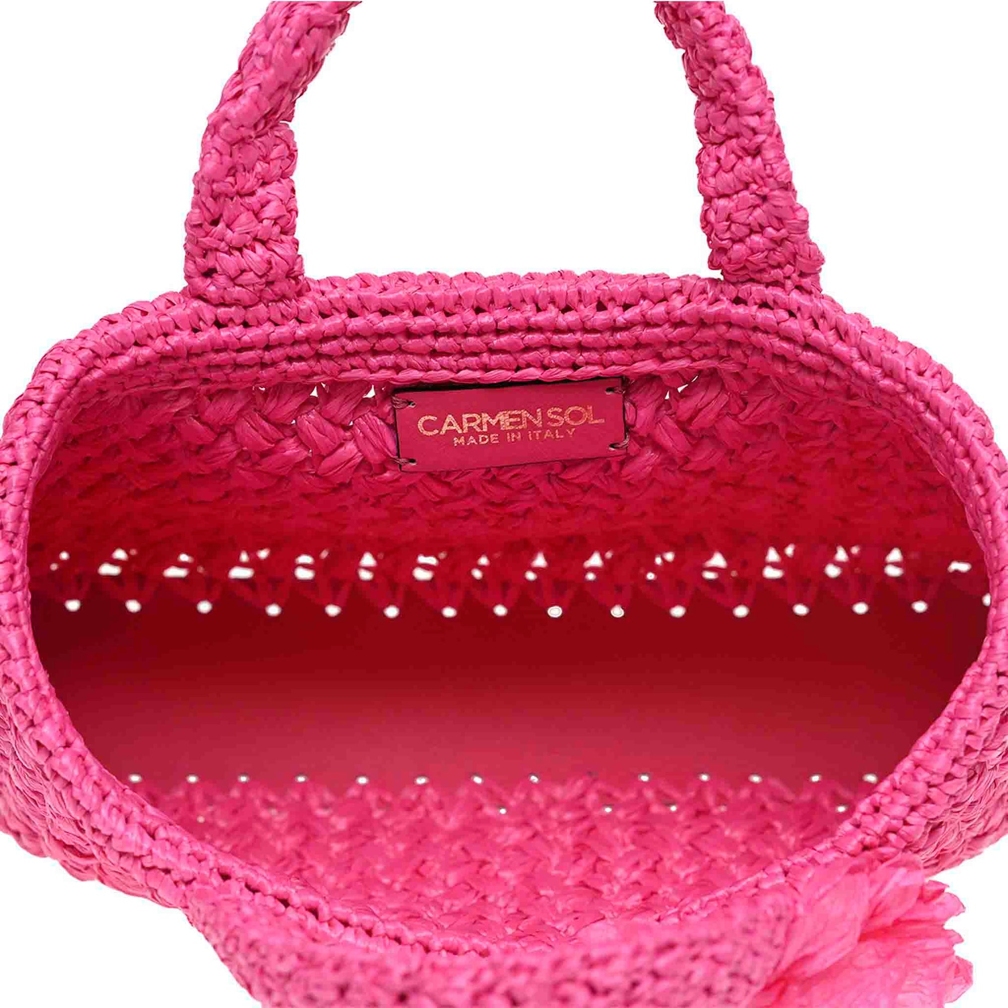 Fuchsia Positano Raffia tote Bag from Carmen Sol hand woven Italia collection