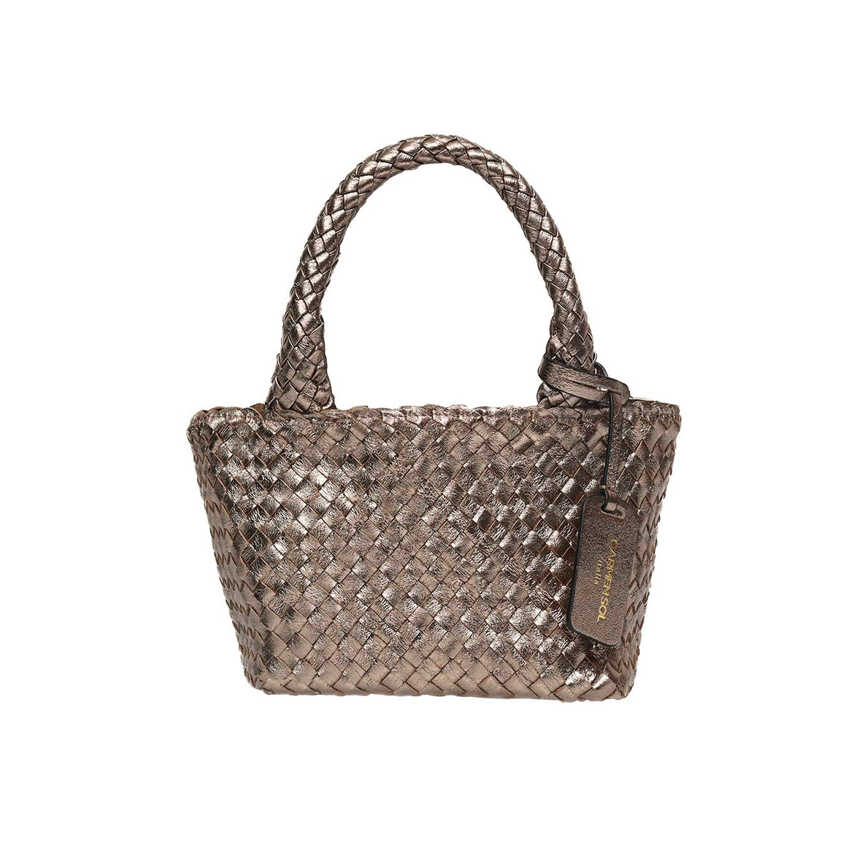 Gold mini leather bag from Carmen Sol made in Italy Material: hand-woven leather