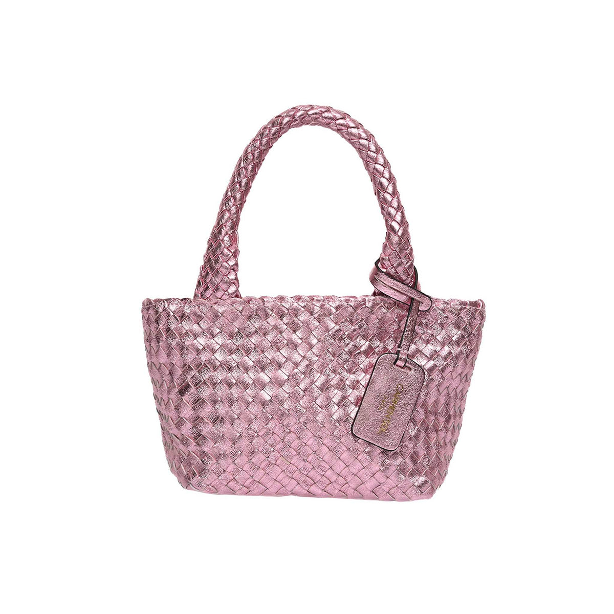Pink metallic mini tote bag attract girls who love shopping, made in Italy from mini Carmen Sol