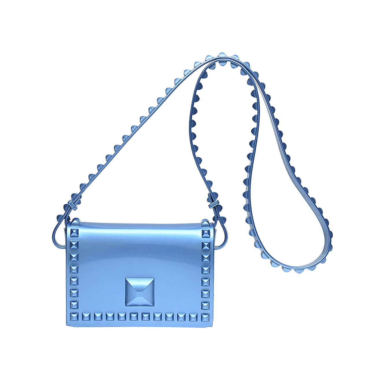 Blue metallic mini shoulder bag, mini crossbody bag for women from Carmen Sol, made in Italy.