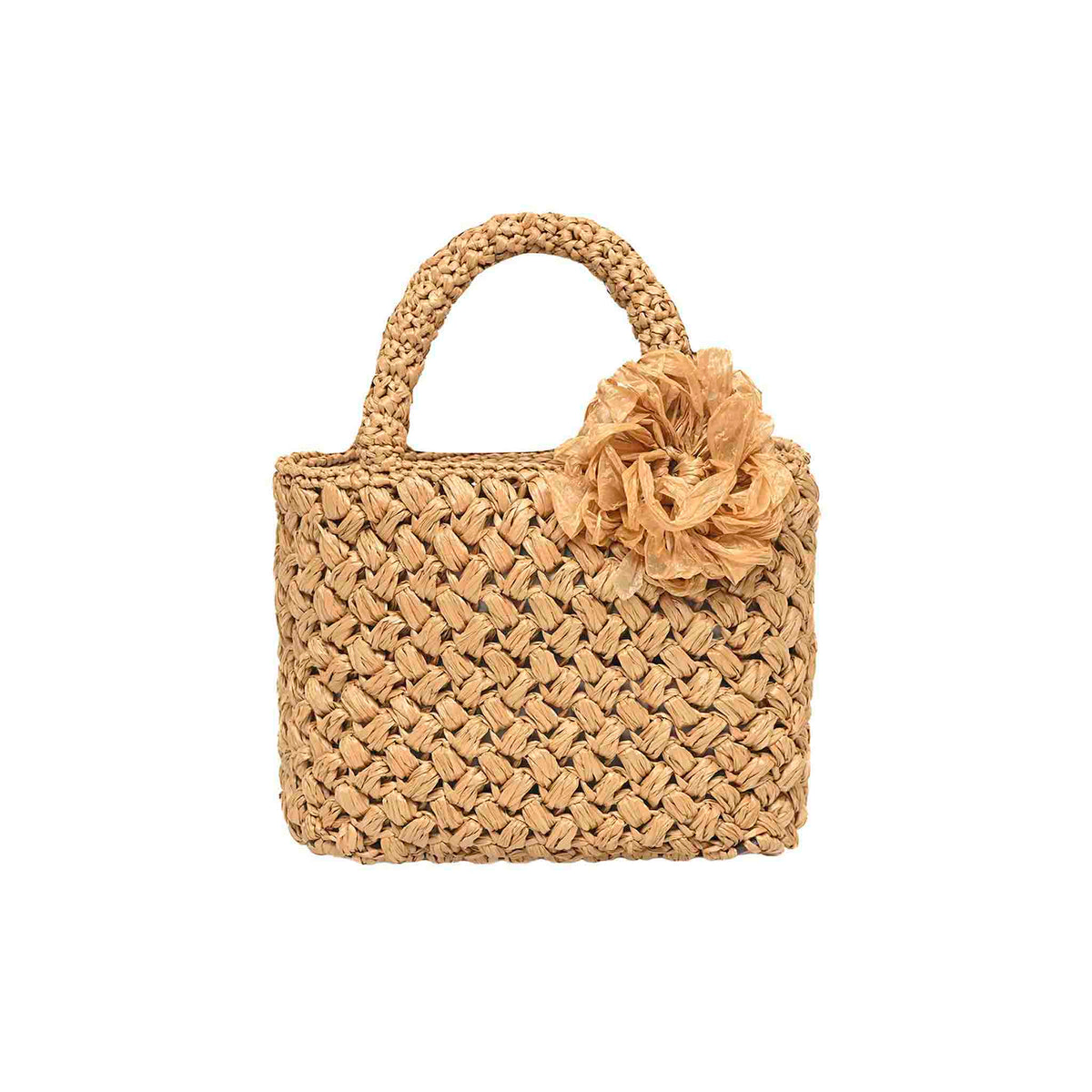 Raffia small tote bag gold in color from mini Carmen Sol made in Italy.