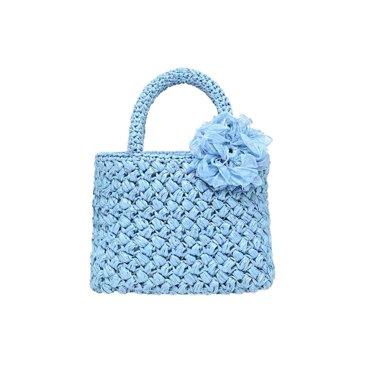 Baby Blue mini Raffia bag toy storage for on-the-go for beach and vacation from Carmen Sol, made in Italy.