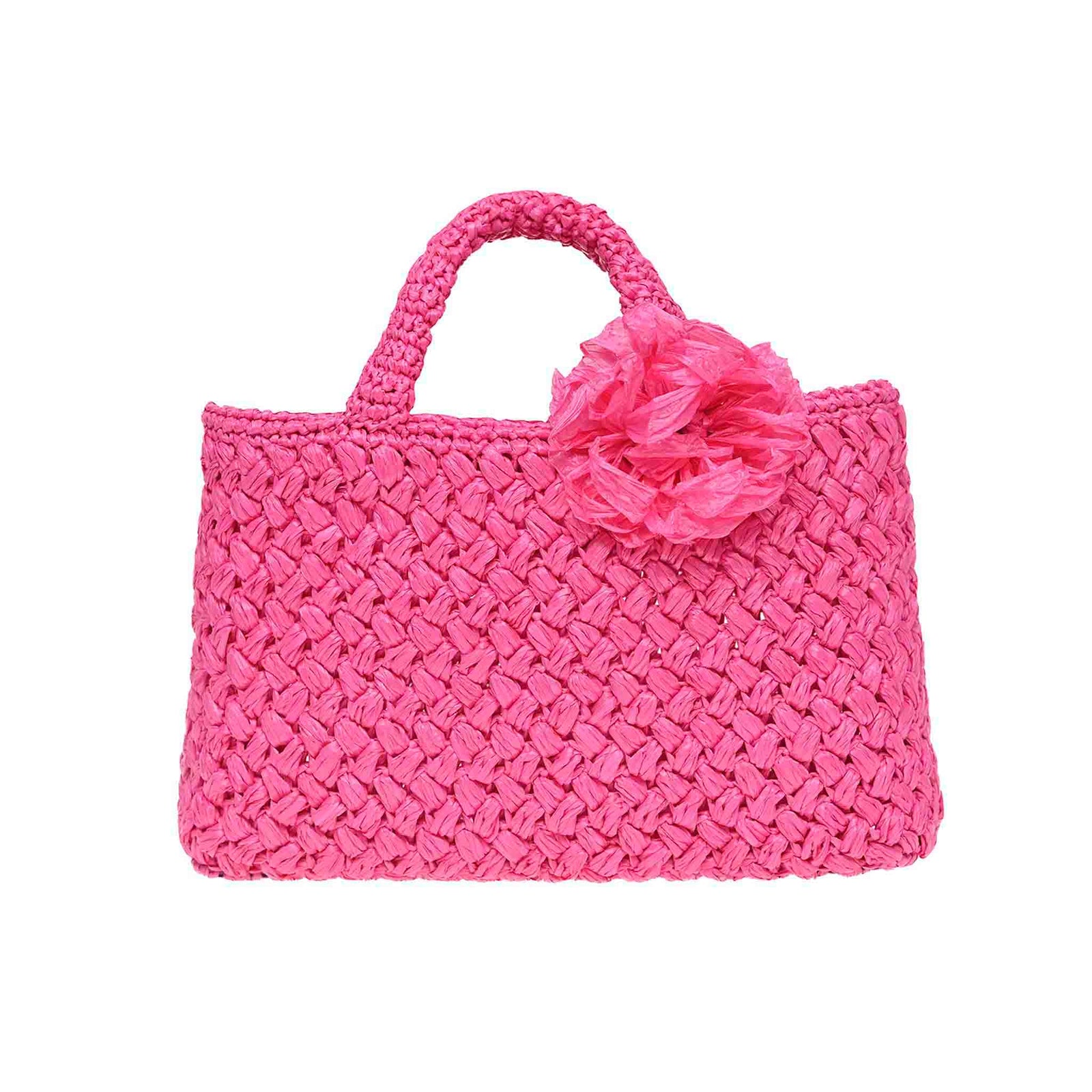 Fuchsia Positano Raffia Small Bag hand-woven raffia small bag, designed to complement your beach and shopping lifestyle from Carmen Sol