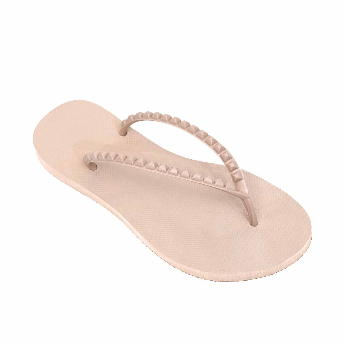 Made in Italy nude flip flops by Carmen Sol, featuring a glossy finish and flexible sole.