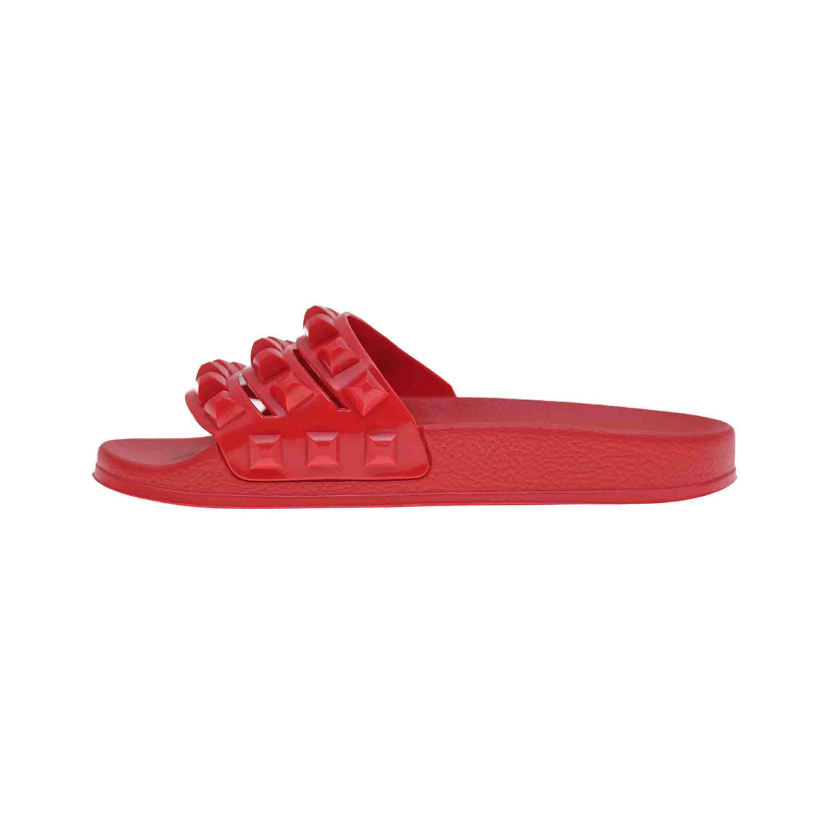 Red Red platform slide sandals from carmensol with a sandy beach and flip-flop make a beautiful day.