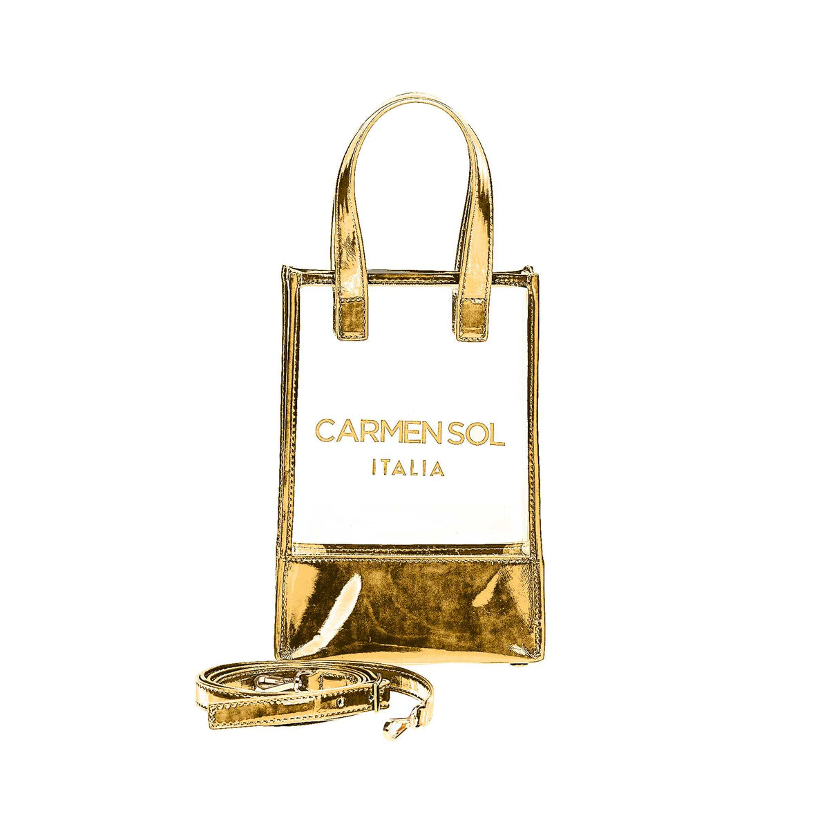 Gold crossbody clear bag for vacation lovers from carmen sol