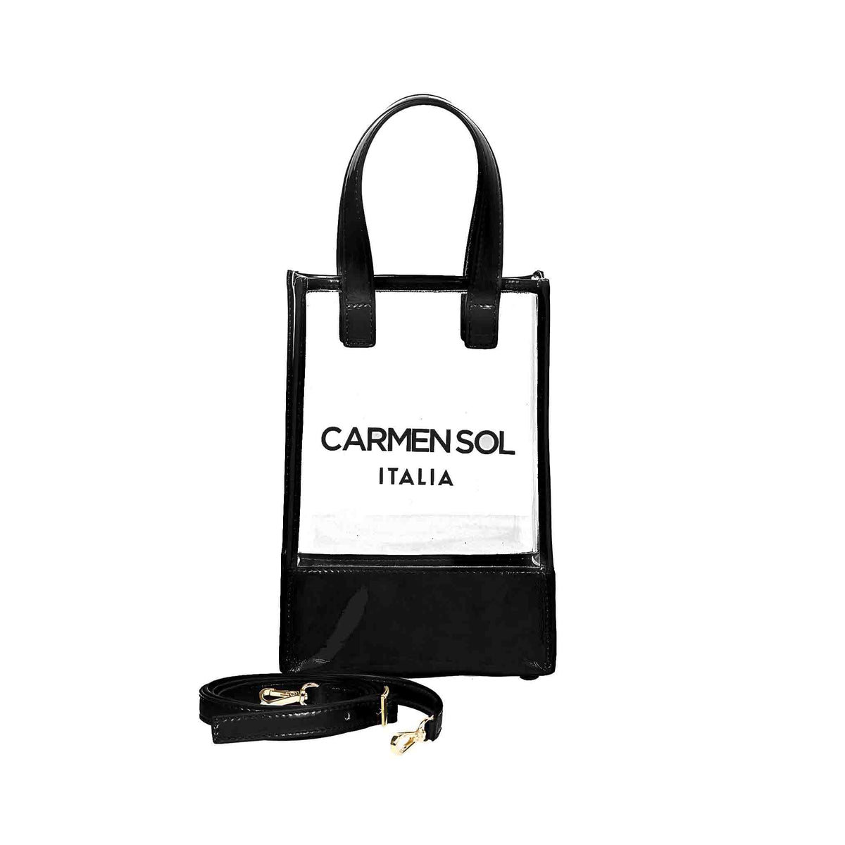 Black clear mini cross body perfect for boating and sporting events from carmen sol.