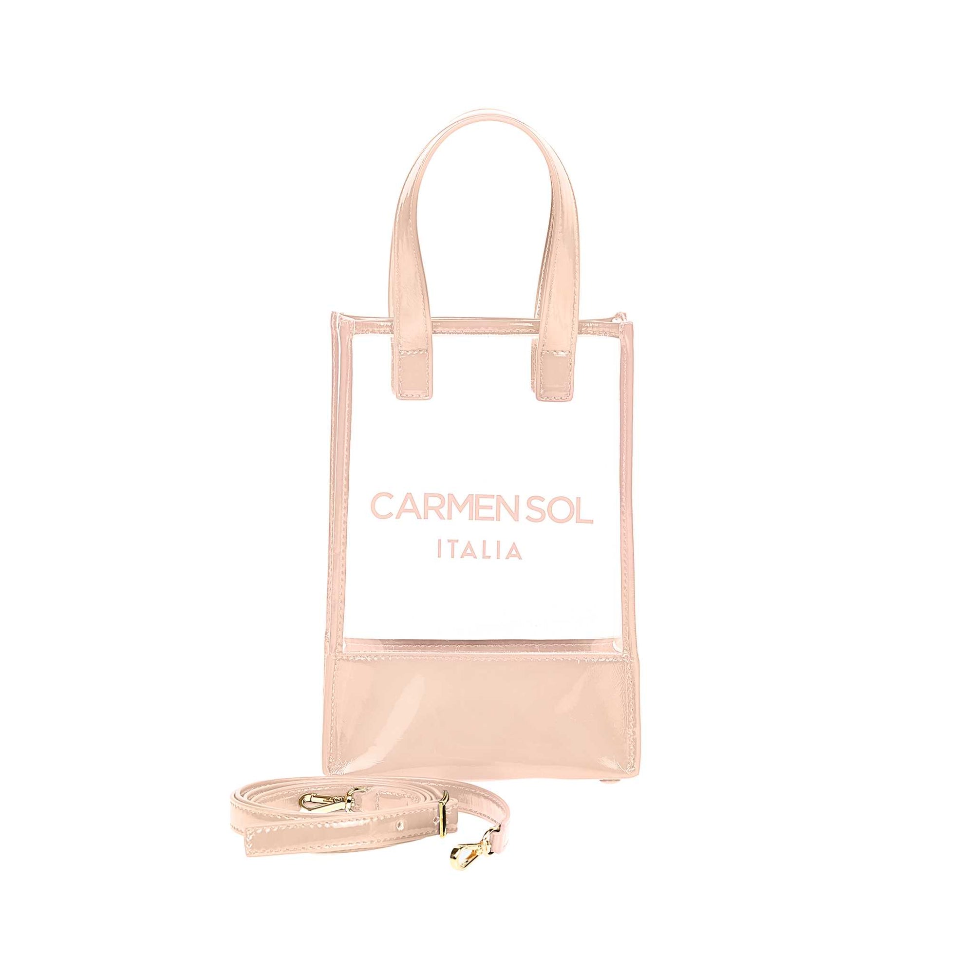 nude mini crossbdoy bag for women. Carmen sol shoulder clear bag for beach lovers