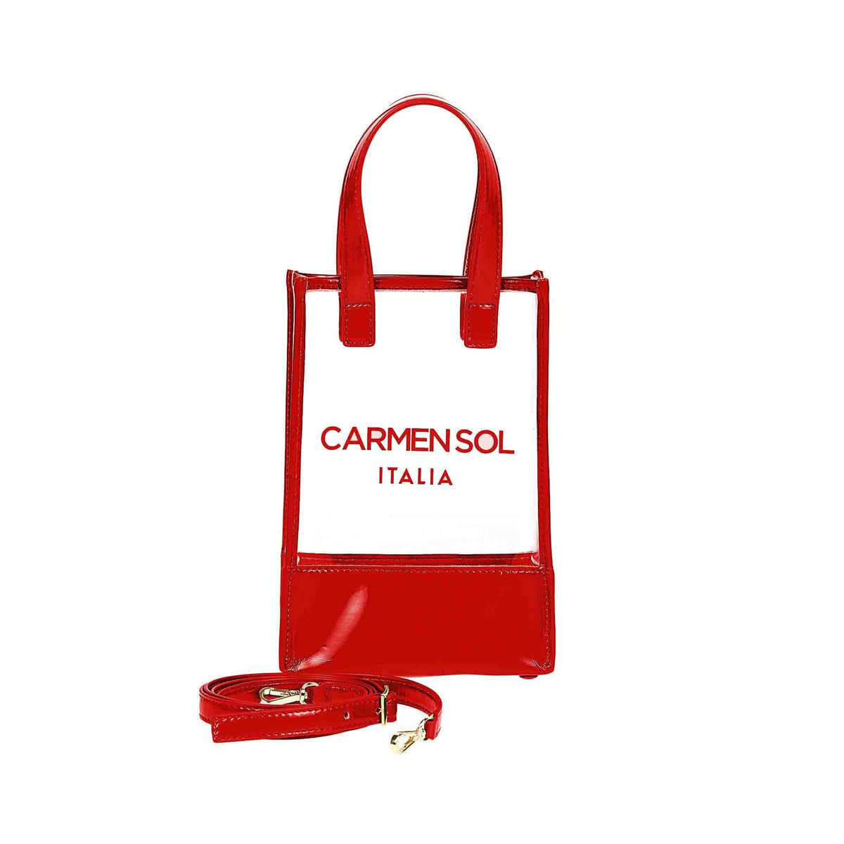 Red mini crossbody bag for women. Get beach-ready with carmen sol mini crossbody clear bag