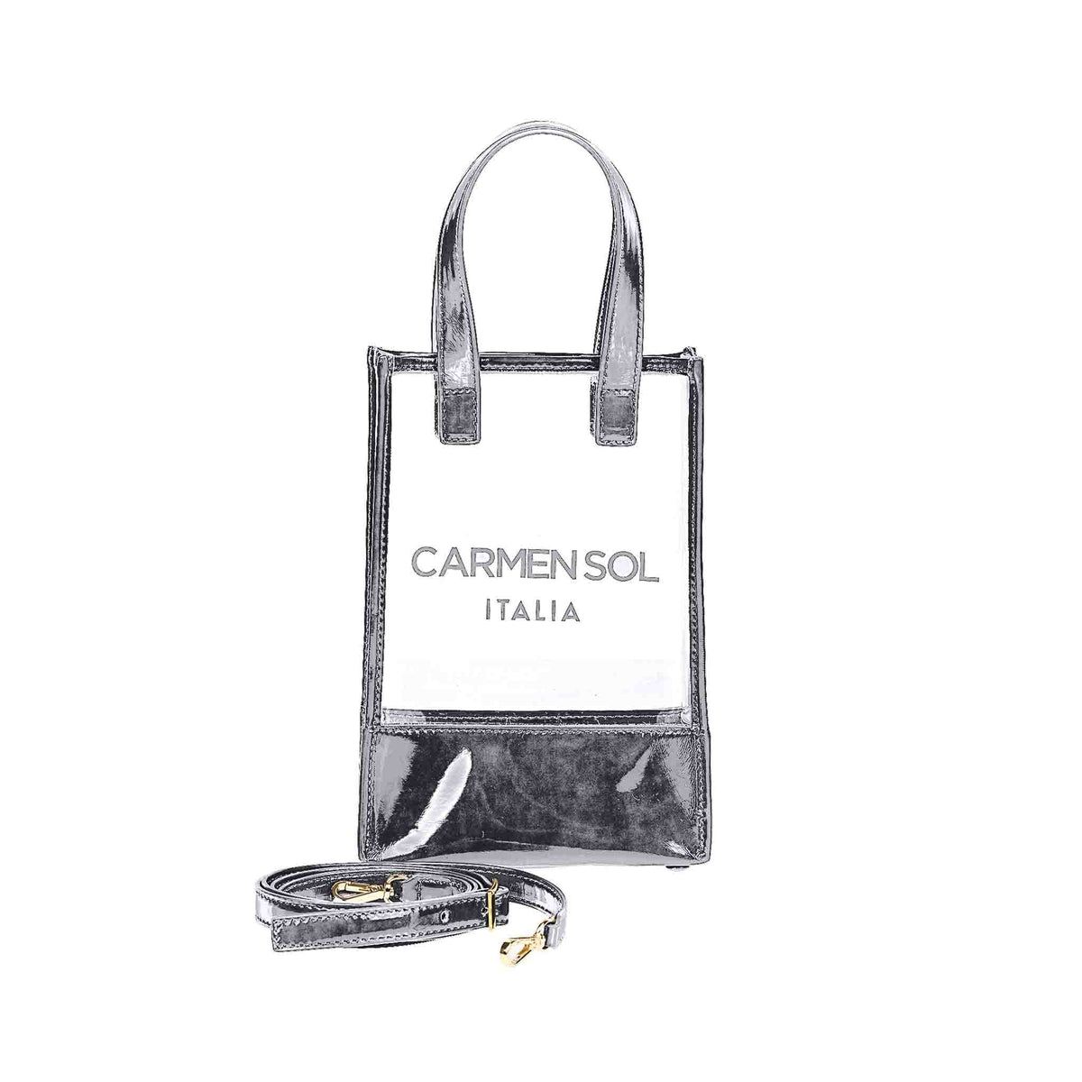 Silver high quality canvas mini crossbody jelly clear bag for women from carmen sol.