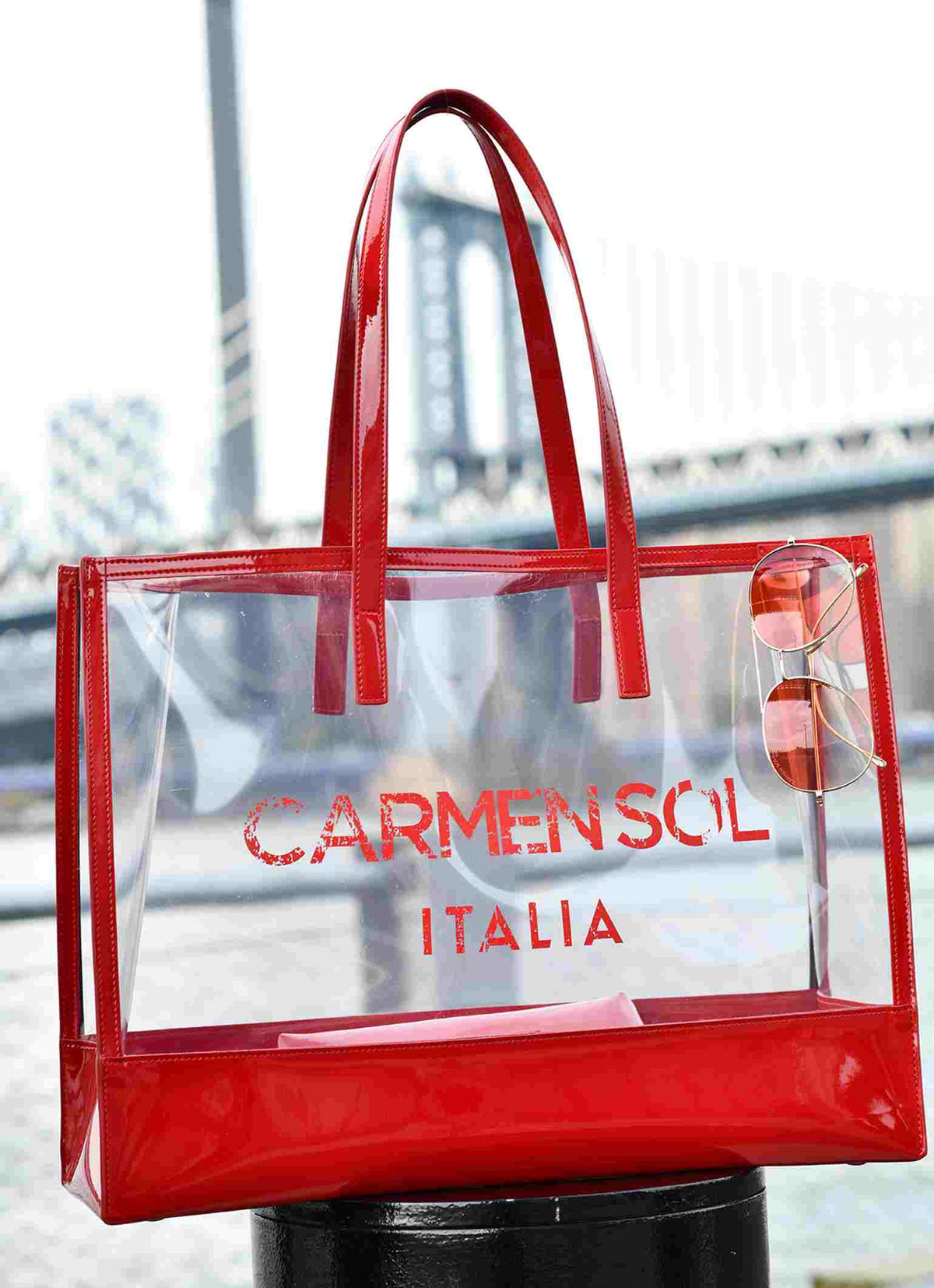 Taormina large tote bags for women in color red with sunglasses in red