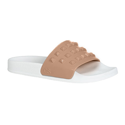 Vegan Franco white platform flip flops in color nude