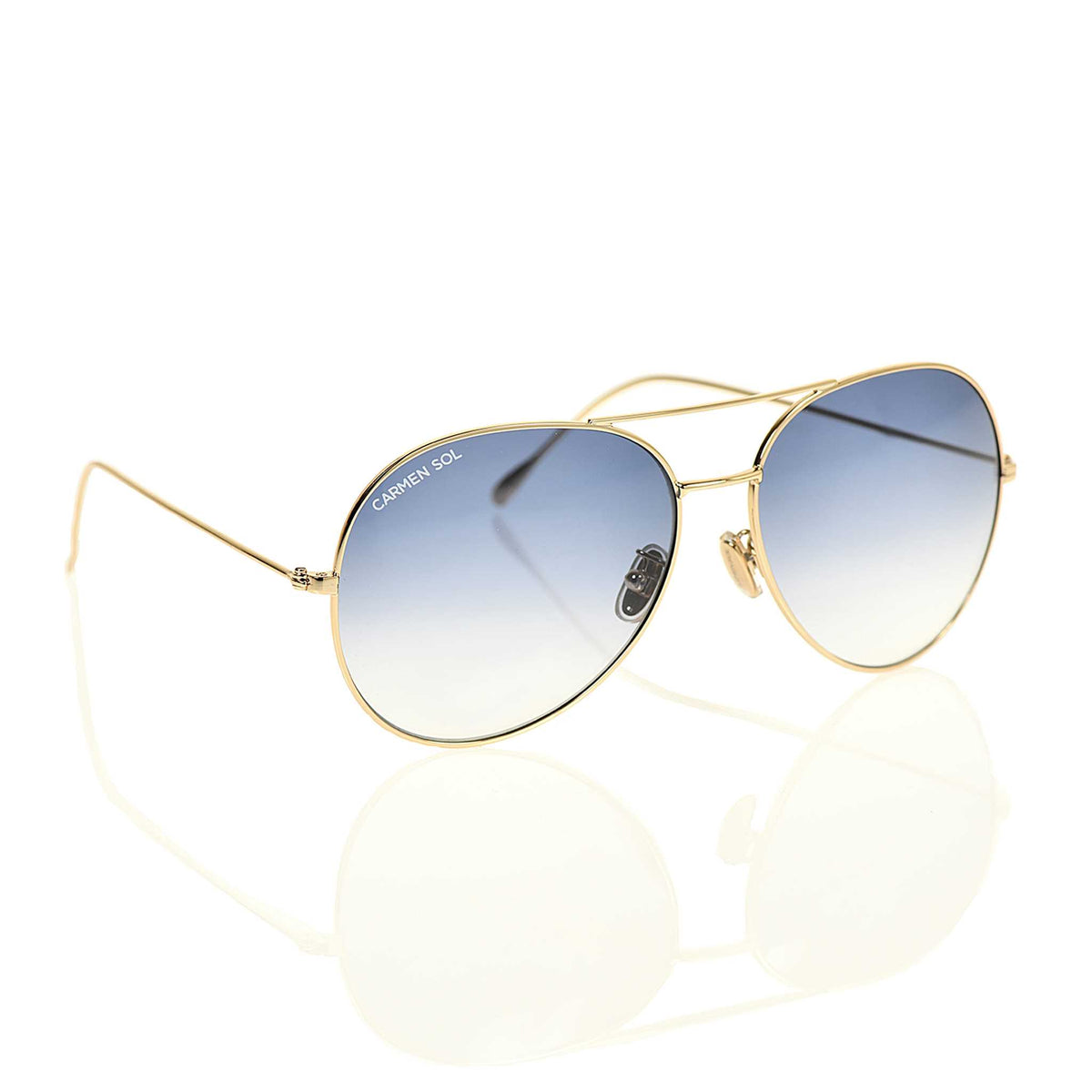 Gold aviator sunglasses with lenses in baby blue 