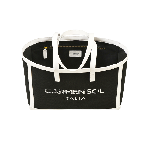 Inner view of Carmen Sol Venezia mini beach bags for women in color white