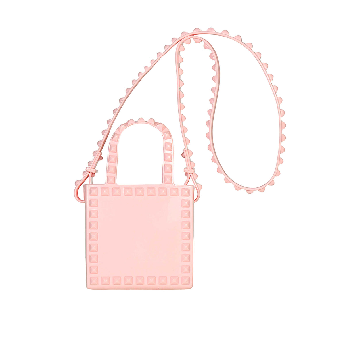 Studded jelly crossbody purse in baby pink