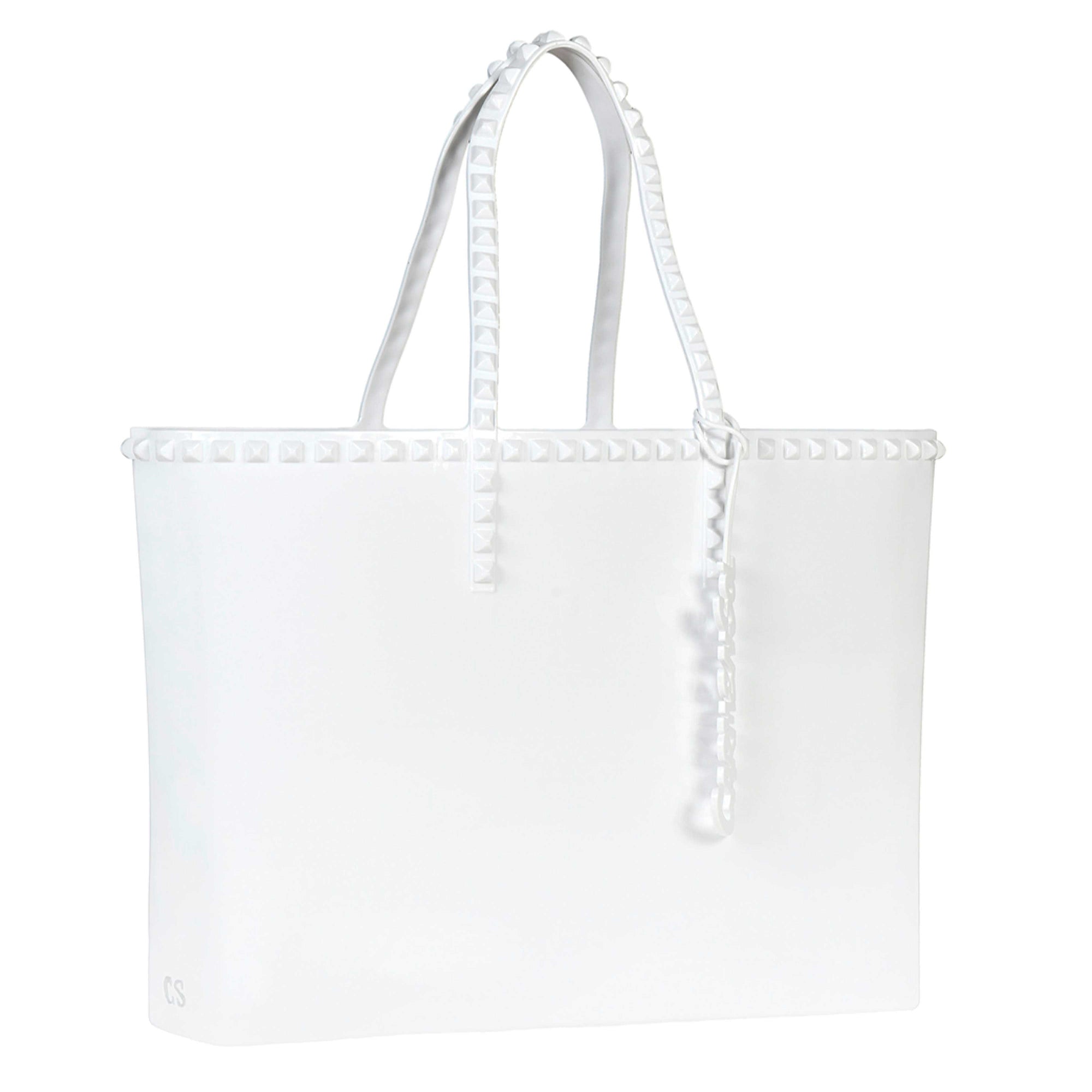 Large studded womens bag in white