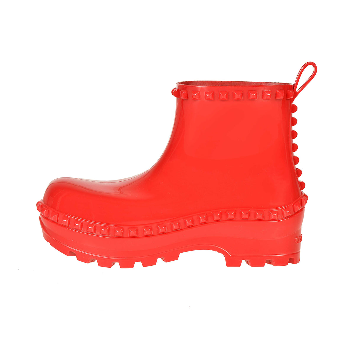 Red ankle jelly puddle boots for women 