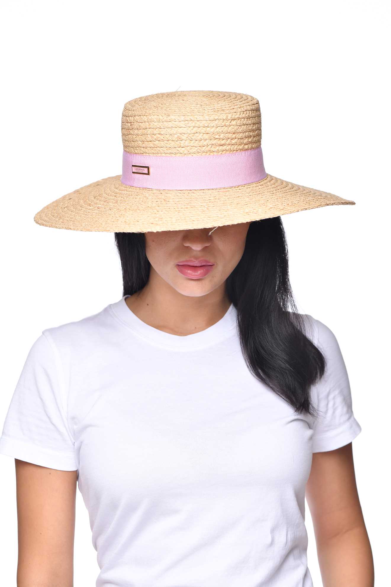 Handcrafted Carmen Sol Mirtha raffia womens sun hat in color baby pink