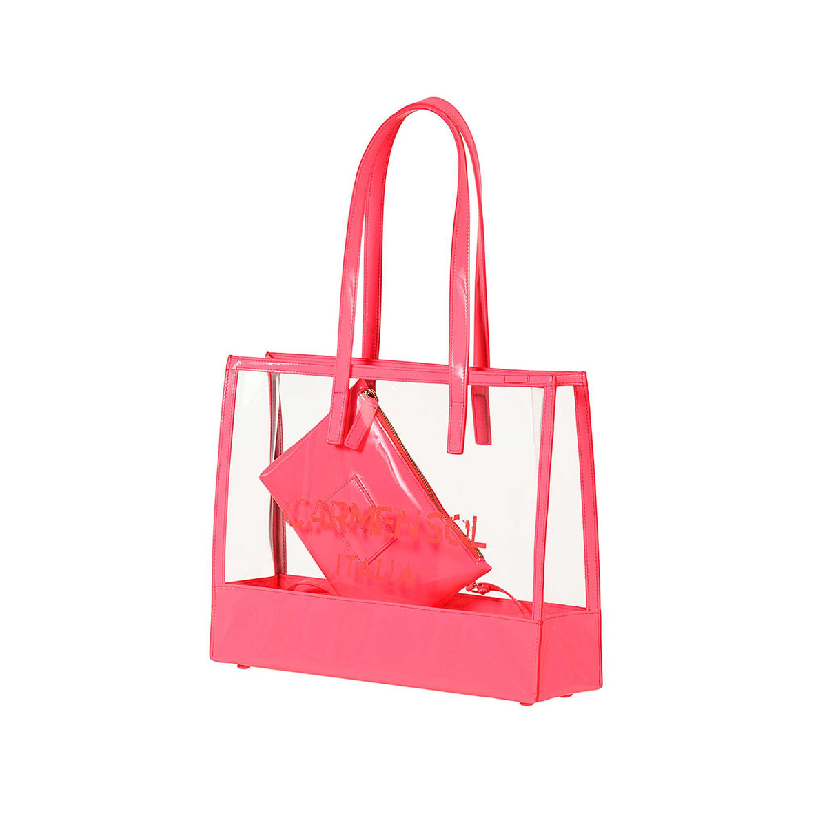 Neon pink clear jelly purse from Carmen Sol