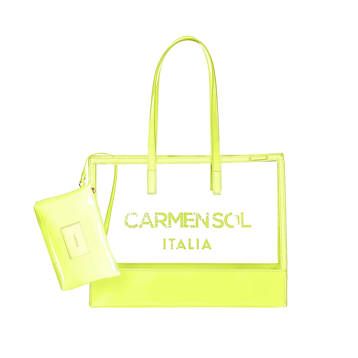 Carmen Sol neon yellow Taormina large tote bags with detachable purse