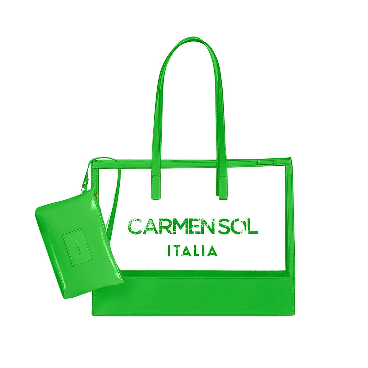 Carmen Sol beach bags for women in color neon green with detachable purse