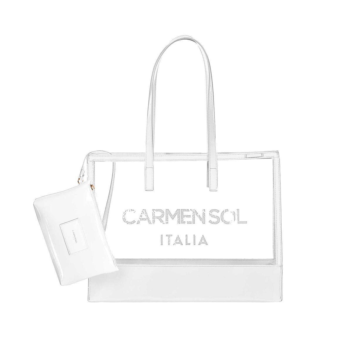 Taormina large tote bags in color white with detachable purse