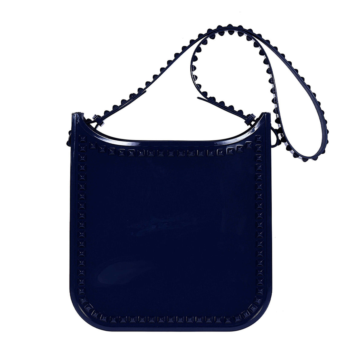 Navy blue rubber beach bag with studded design from Carmen Sol