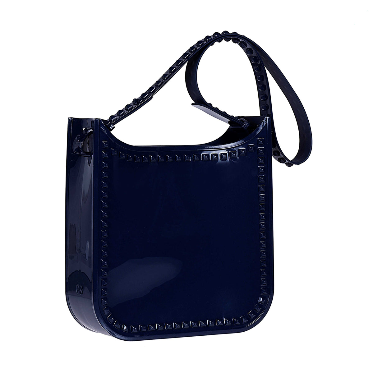 jelly tote beach bag in color navy blue with studs