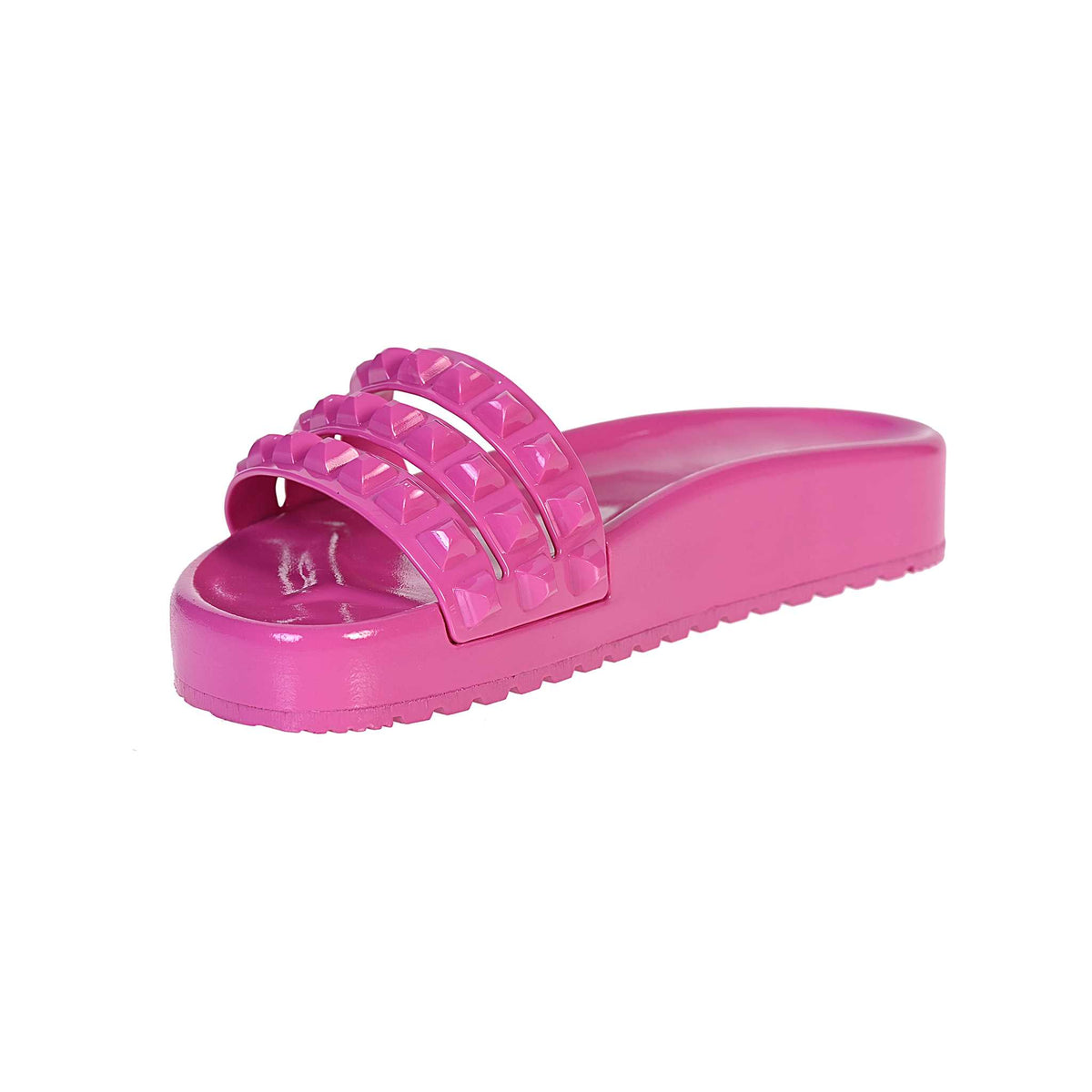 Fuchsia platform slides barbie look vacation sandals, Resort style shiny women sandals from Carmen Sol