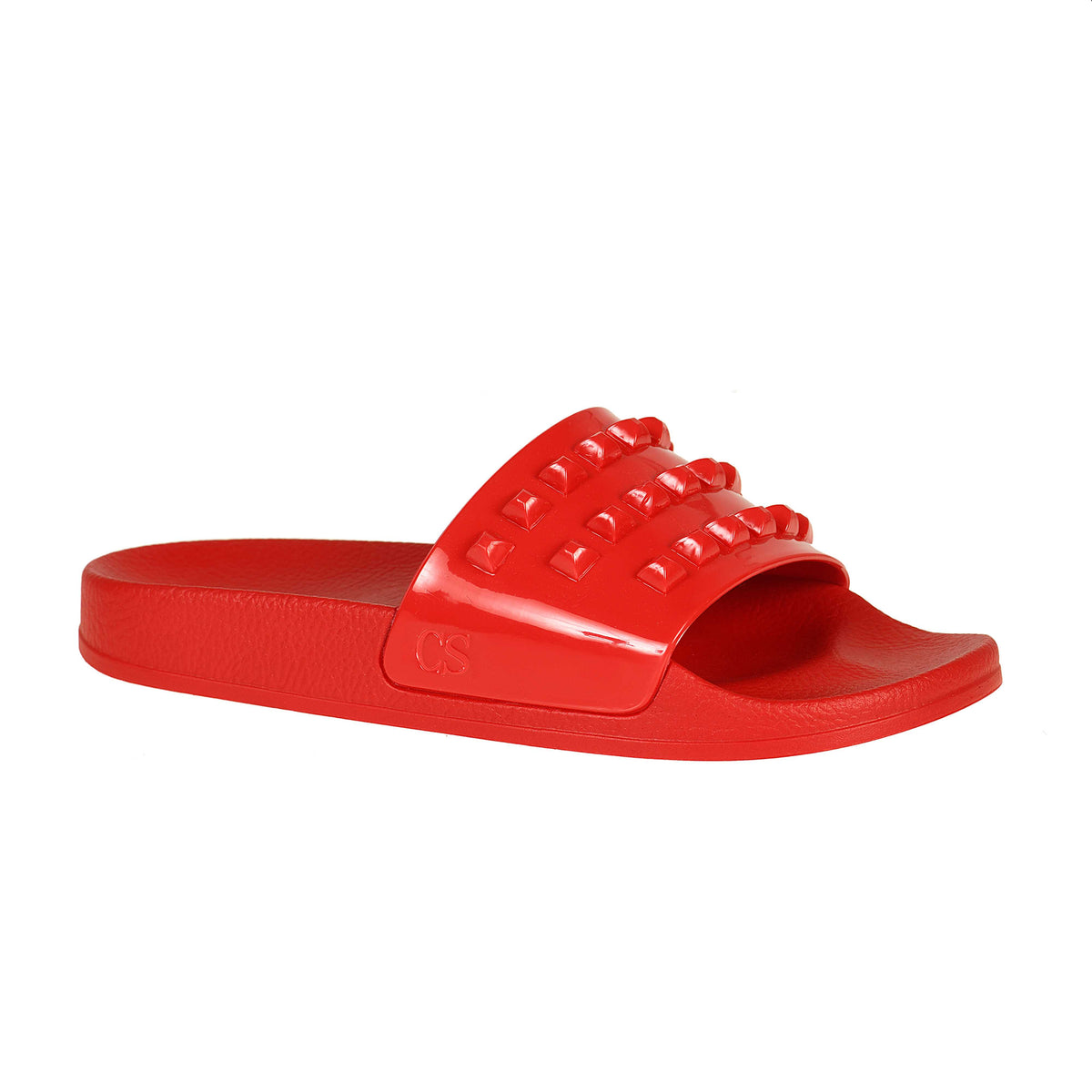 Studded Carmen Sol Franco red jelly slides perfect for the beach