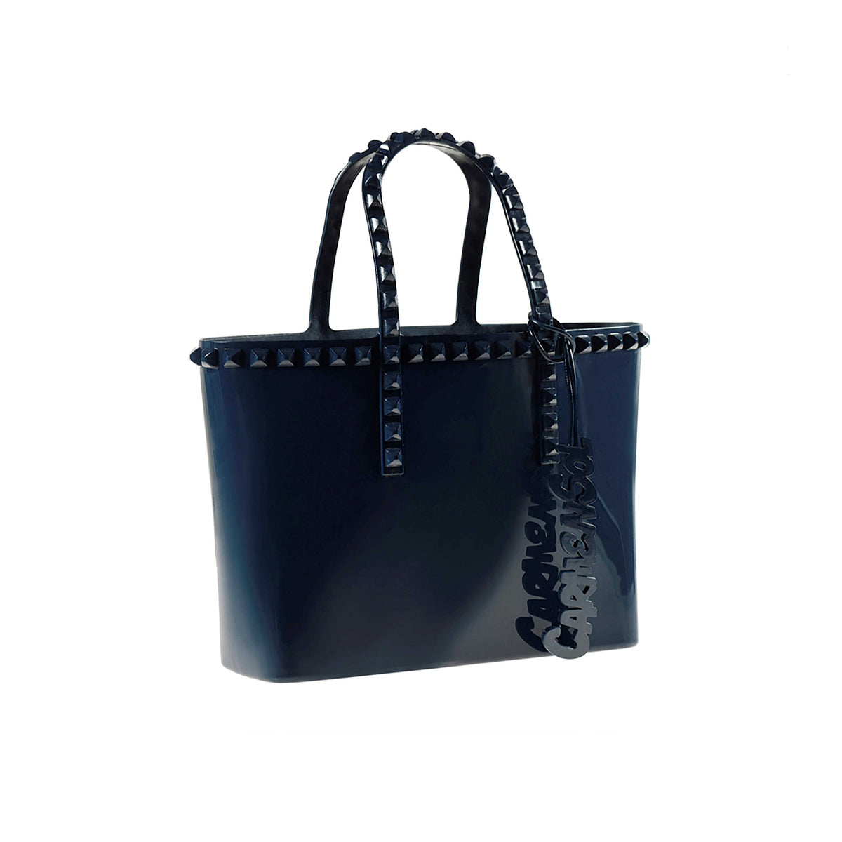 Navy blue beach purse with studded design 