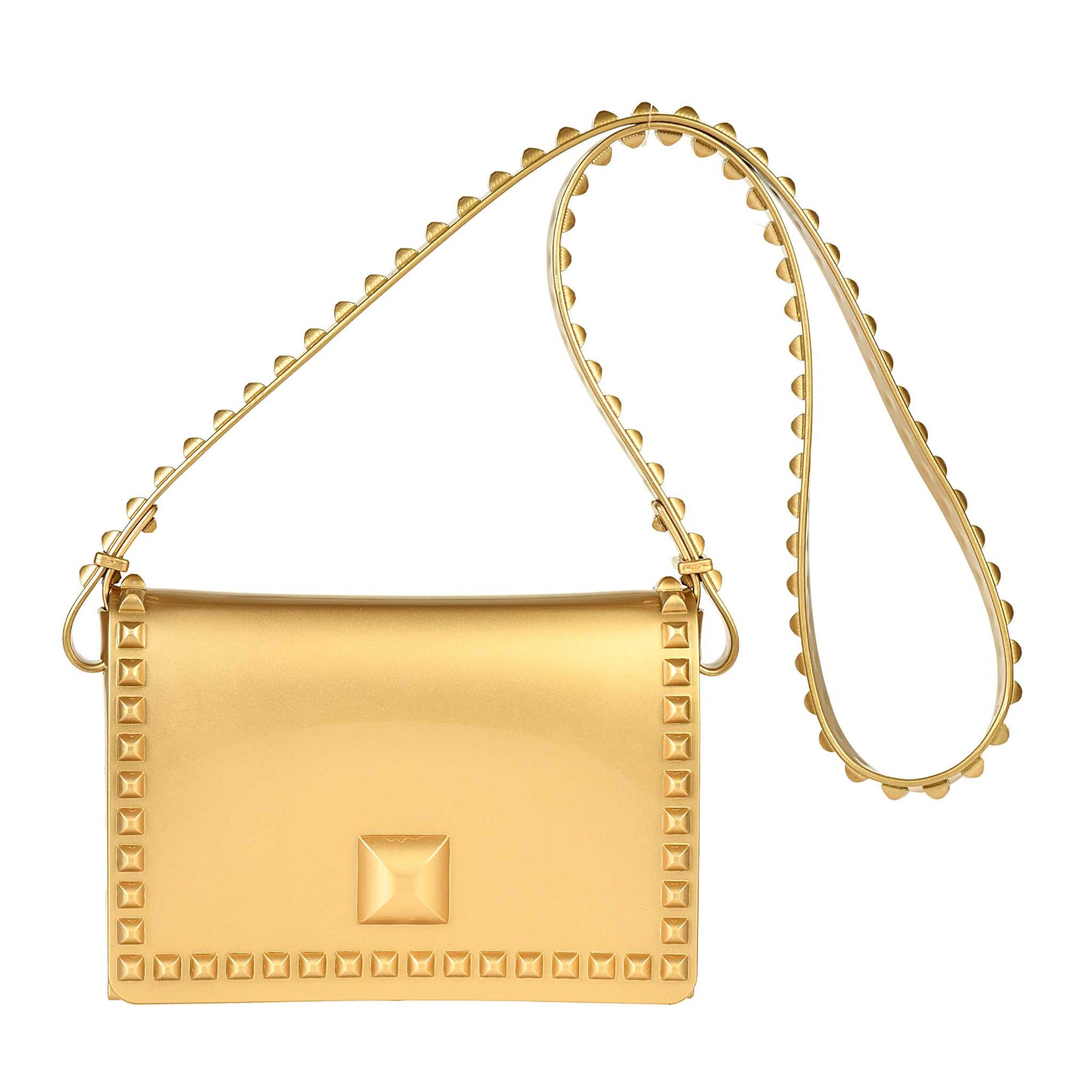 Jelly crossbody purse with studs in color gold