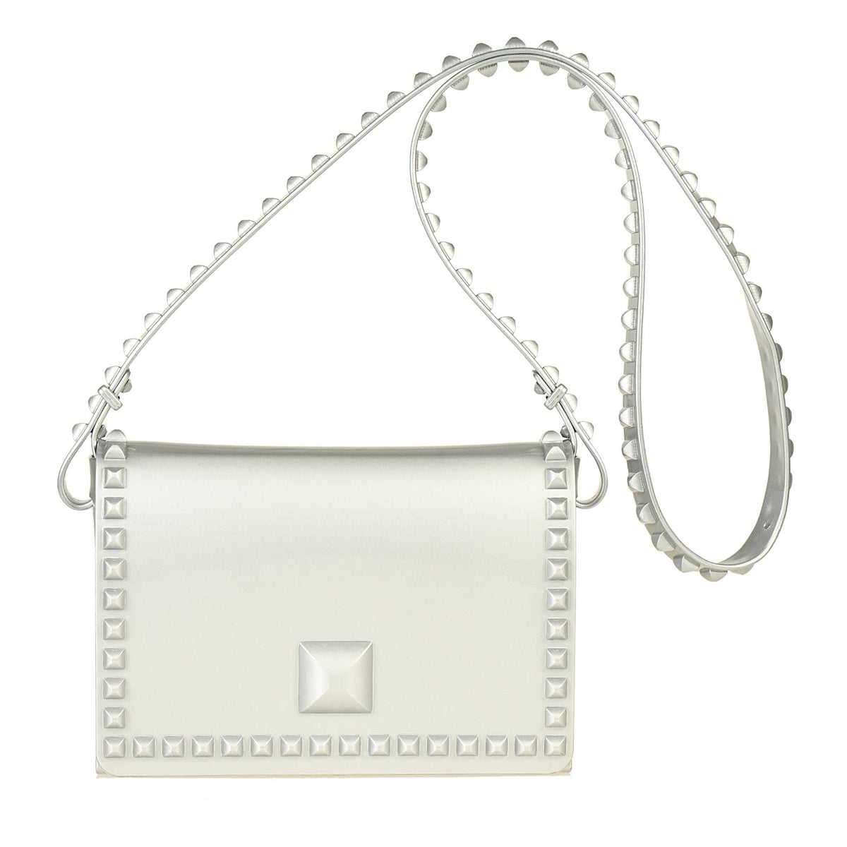 Flap jelly crossbody purse in color silver from Carmen Sol