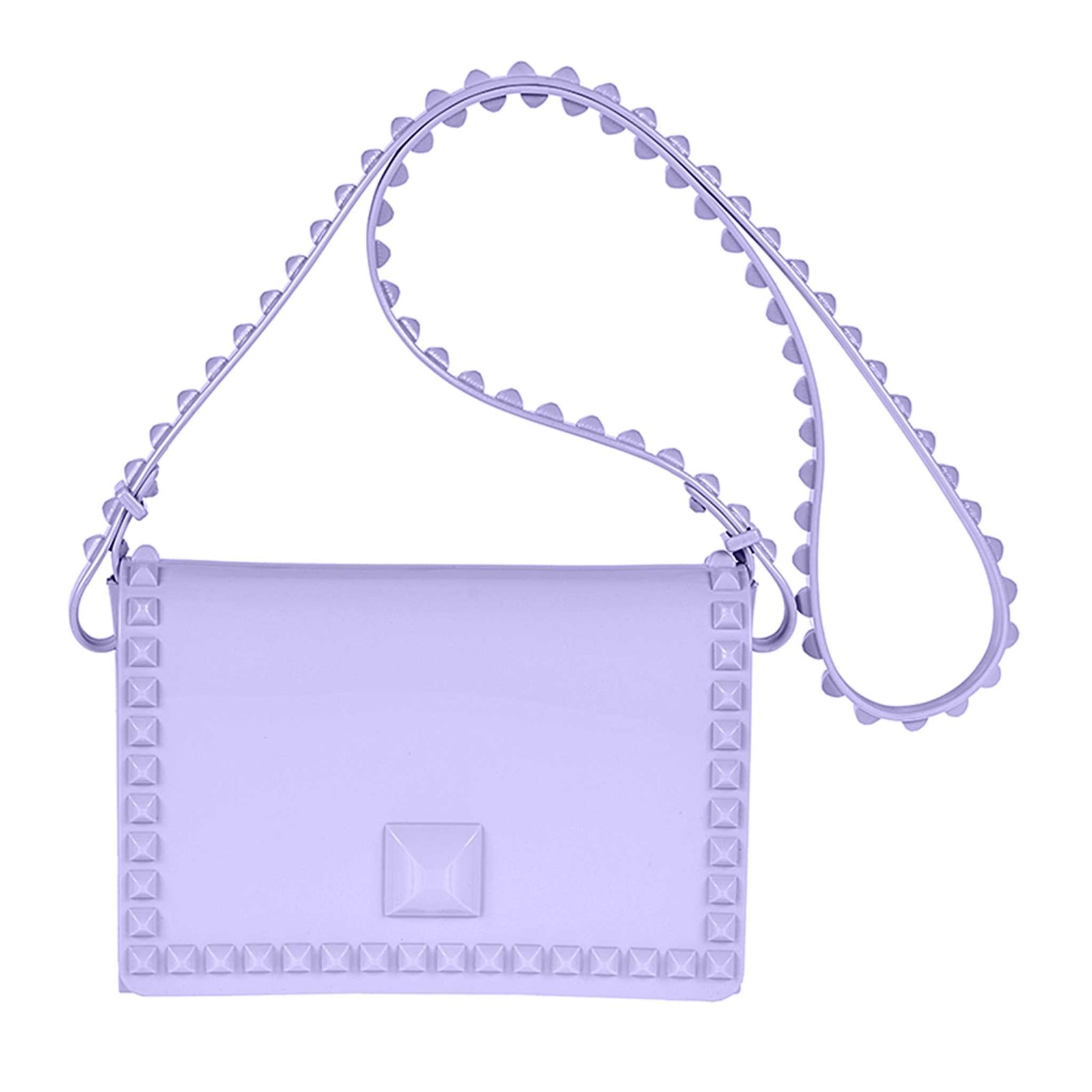 Vegan flap jelly crossbody bag with studs