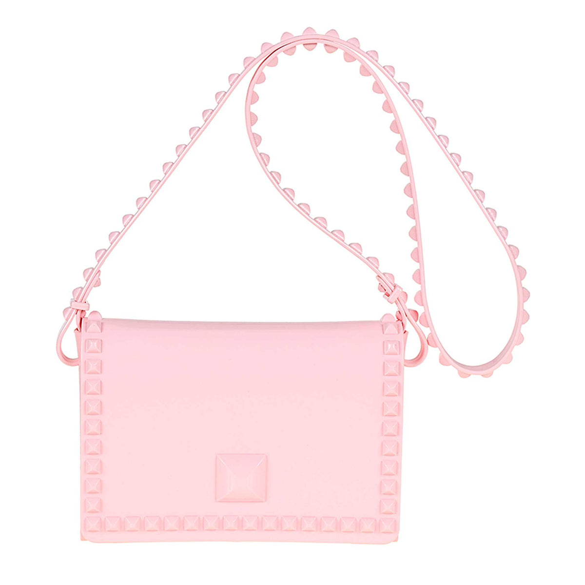 Flap jelly crossbody purse with studs