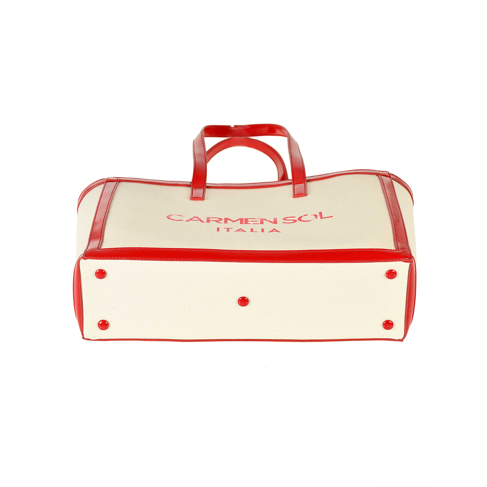 bottom view of Roma large tote bag in color red