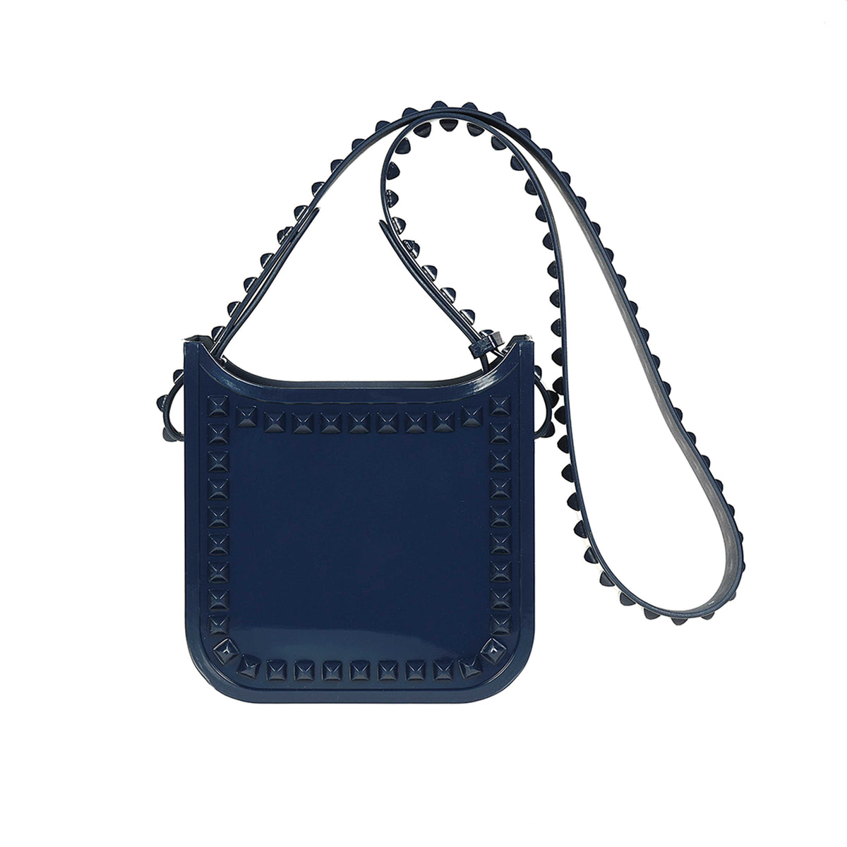 Navy blue studded Carmen Sol small purse which is made in Italy