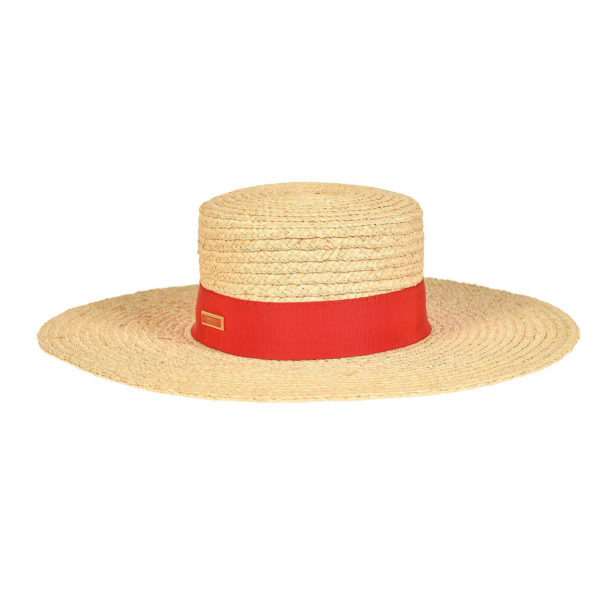 Made in Italy Carmen Sol Mirtha raffia wide brim sun hat in color red