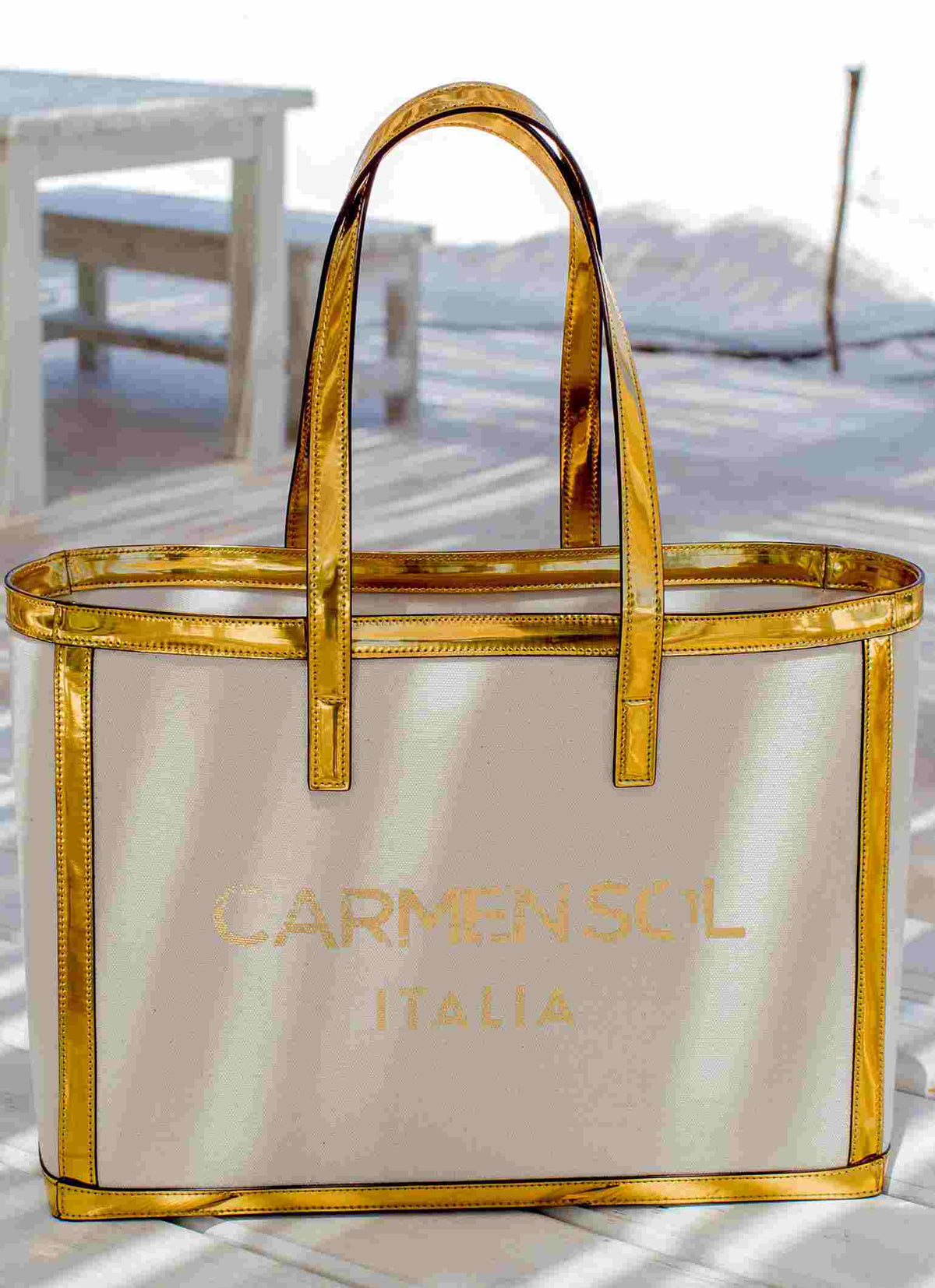 Roma large womens tote bags made from canvas material in color gold