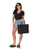 Vegan large tote bag in color black worn with Carmen Sol jelly slides