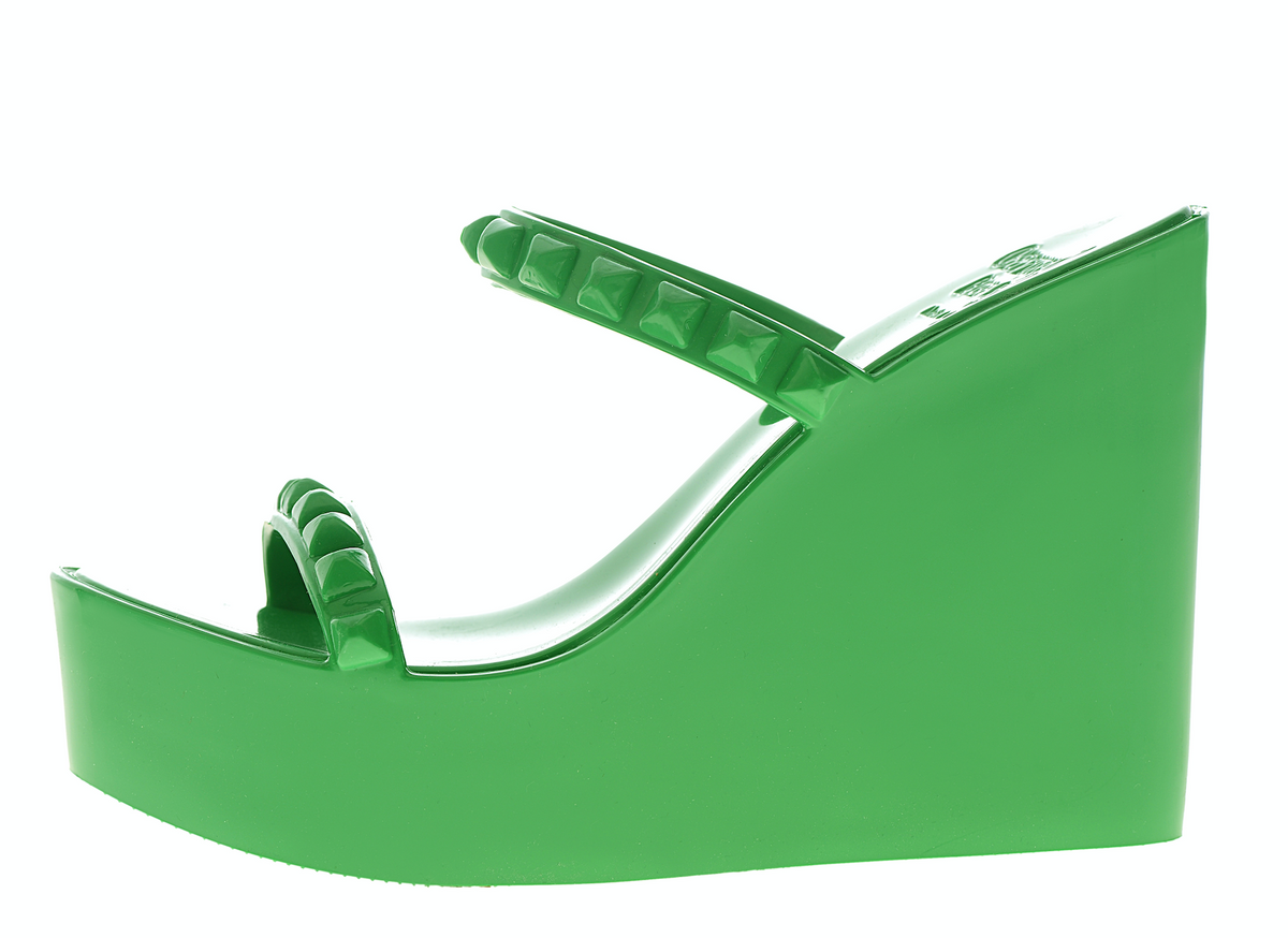 Green jelly heels with studs on sake from Carmen Sol